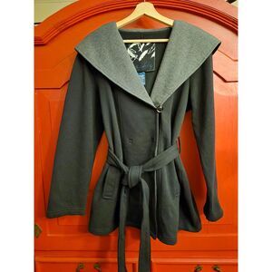 Sebby Large Double Breasted Large Collar Black Grey Short Trech Style Jacket EUC